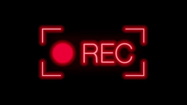 Animatie Rode Tekst Rec Zwarte Achtergrond — Stockvideo