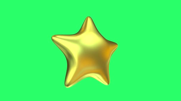 Animation Golden Star Shape Floating Green Background — Stock Video