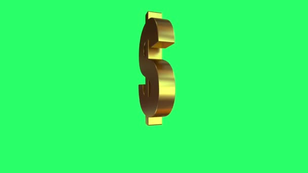 Animation Golden Sign Dollar Floating Green Background — Stock Video