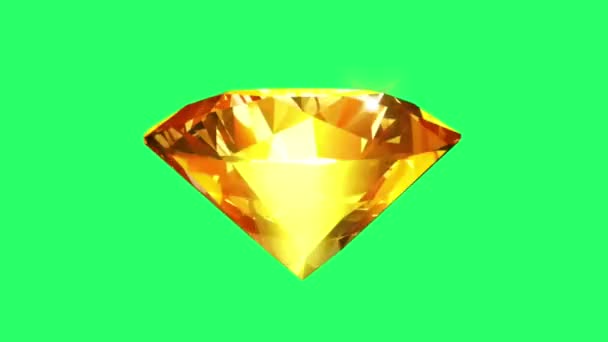 Animation Golden Geometric Gem Floating Green Background — Stock Video