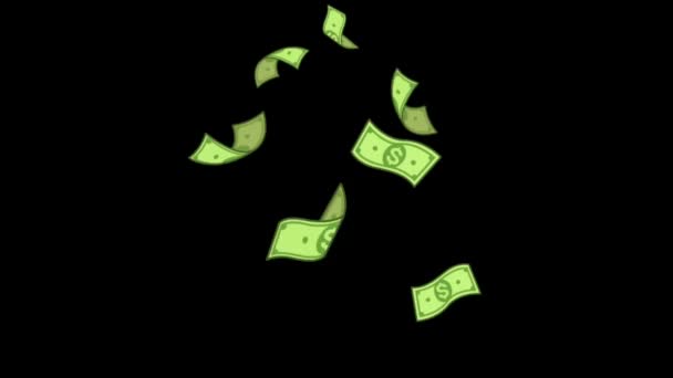 在黑色背景上漂浮的动画美元钞票 — 图库视频影像