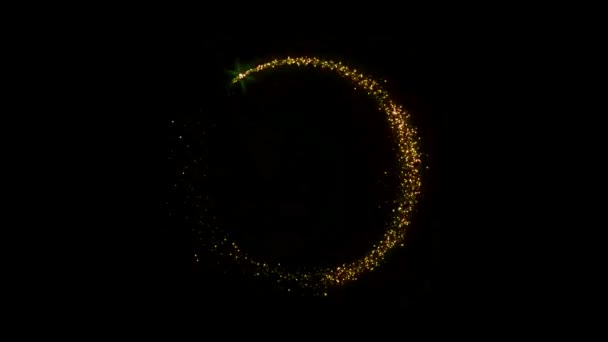 Gouden Licht Sprankelende Deeltjes Cirkel Vorm Zwarte Achtergrond — Stockvideo