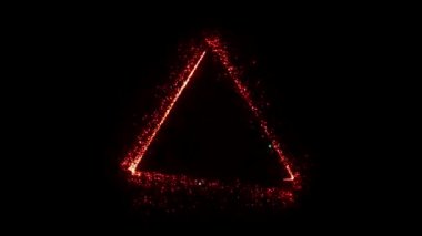 Red light sparkling particles triangle shape on black background.