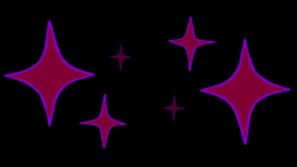 Κινούμενα Σχέδια Κόκκινα Αστέρια Σχήμα Λάμπει Μαύρο Φόντο — Αρχείο Βίντεο