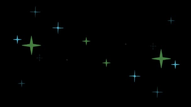 Animasyon Mavi Yıldızları Siyah Arkaplanda Parıltılar Oluşturur — Stok video