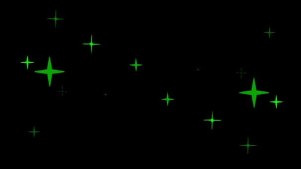 Animación Estrellas Verdes Forma Brilla Sobre Fondo Negro — Vídeos de Stock