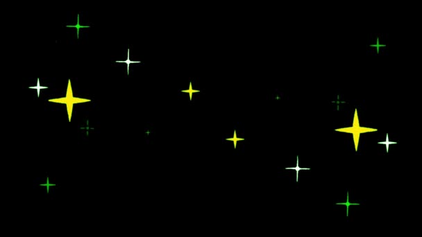 Animation Vita Och Gula Stjärnor Form Gnistrar Svart Bakgrund — Stockvideo