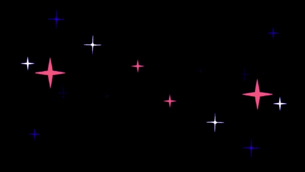 Анимация Белые Фиолетовые Звезды Образуют Блеск Черном Фоне — стоковое видео