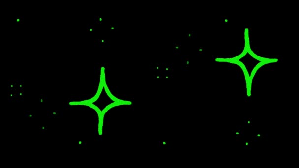 黒い背景にアニメーションの緑の星の形が輝きます — ストック動画