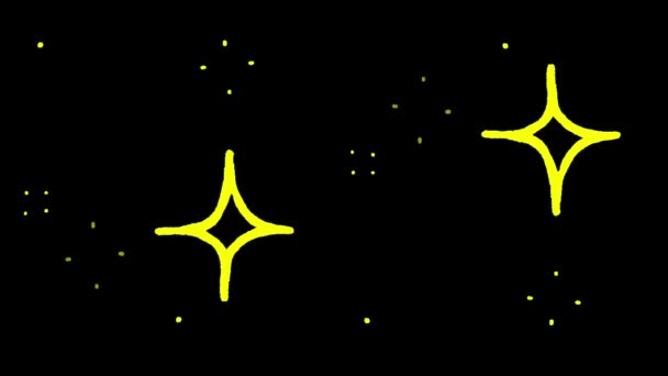 Animation Yellow Stars Shape Sparkles Black Background — Stock Video