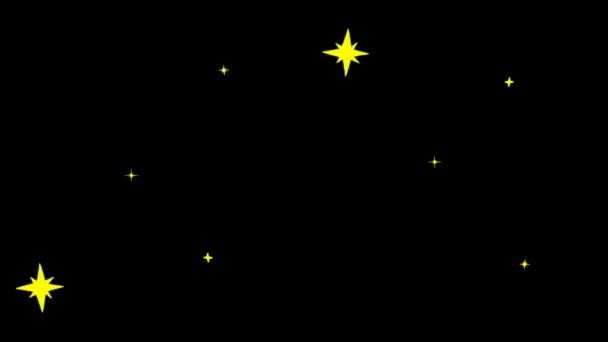 Animación Estrellas Amarillas Forma Brilla Sobre Fondo Negro — Vídeos de Stock