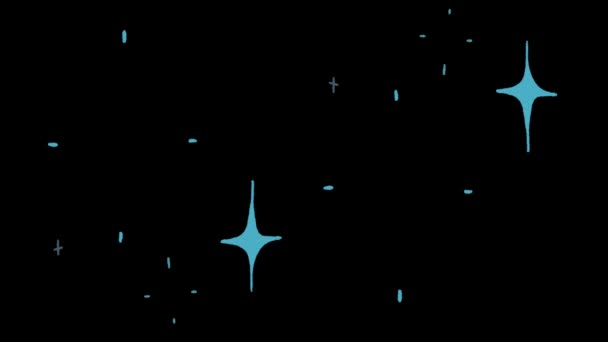 Animasyon Mavi Yıldızları Siyah Arkaplanda Parıltılar Oluşturur — Stok video