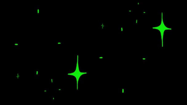 Animation Green Stars Shape Sparkles Black Background — Stock Video