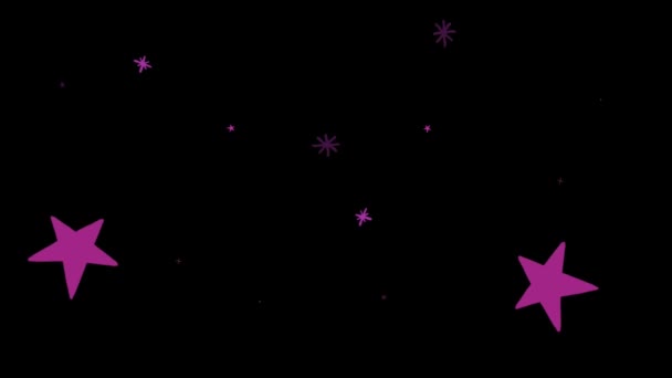 Animación Estrellas Púrpura Forma Brilla Sobre Fondo Negro — Vídeo de stock