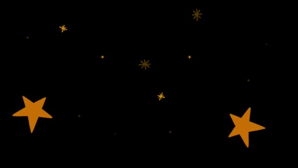 Κινούμενα Σχέδια Πορτοκαλί Αστέρια Σχήμα Λάμπει Μαύρο Φόντο — Αρχείο Βίντεο