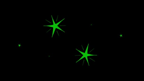 Animación Estrellas Verdes Forma Brilla Sobre Fondo Negro — Vídeo de stock