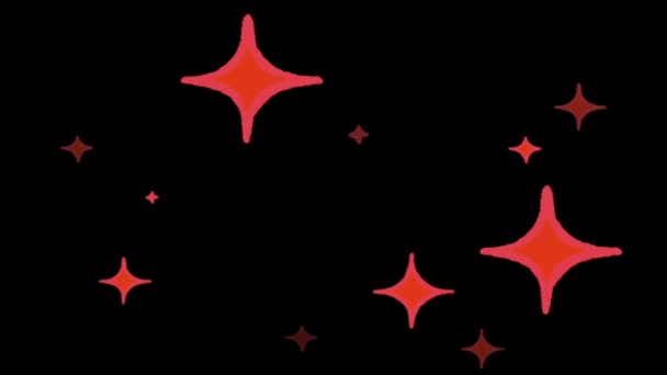Animation rote Sterne Form funkelt auf schwarzem Hintergrund.