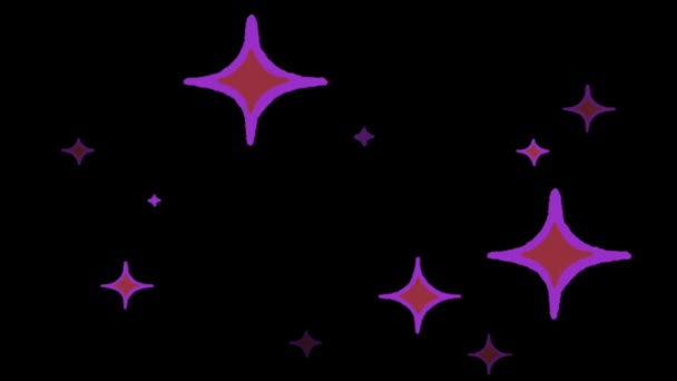 Animación Púrpura Rojo Estrellas Forma Brilla Sobre Fondo Negro — Vídeos de Stock