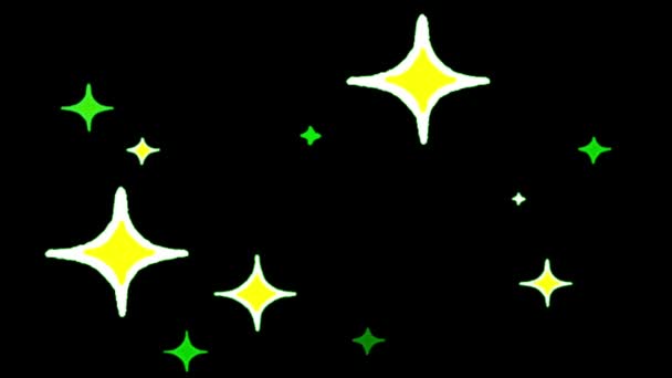 アニメーション黄色と緑の星の形は黒の背景に輝く — ストック動画