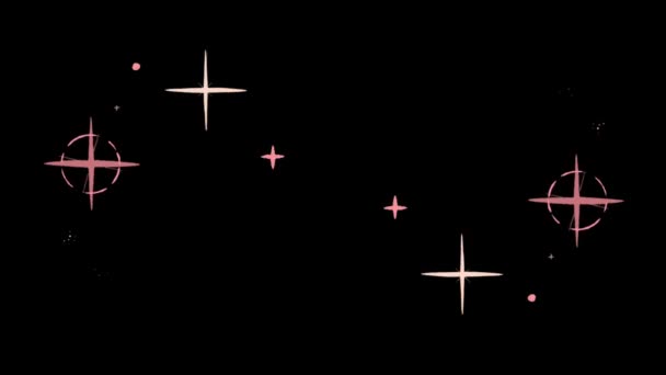 Animación Estrellas Blancas Púrpura Forma Brilla Sobre Fondo Negro — Vídeos de Stock