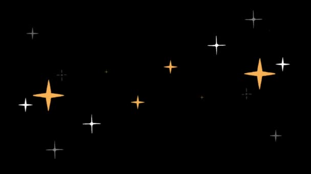 Animación Estrellas Blancas Naranjas Forma Destellos Sobre Fondo Negro — Vídeo de stock