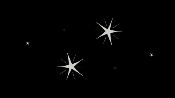 Animation White Stars Shape Sparkles Black Background — Stock Video