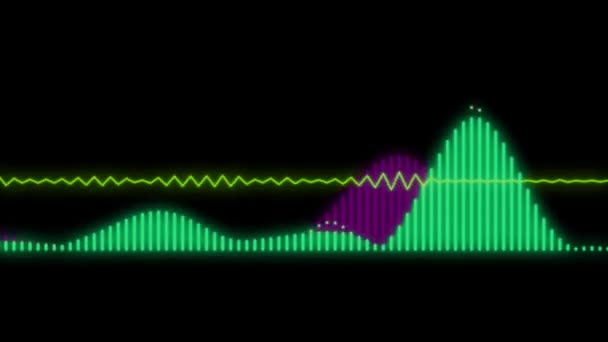 Animation Grün Und Lila Nois Welleneffekt Auf Schwarzem Hintergrund — Stockvideo