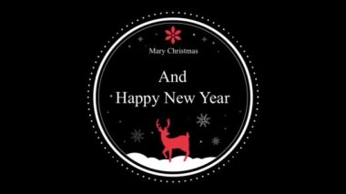 Animasyon metni Mary Chrismas Ve beyaz elle çizilmiş ciecle çerçeve izole Mutlu Yıllar.