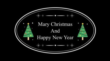 Animasyon metni Mary Chrismas Ve beyaz elle çizilmiş oval çerçeve izole Mutlu Yıllar.
