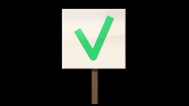 現実的な緑のチェックマーク記号は黒の背景に隔離されます — ストック動画