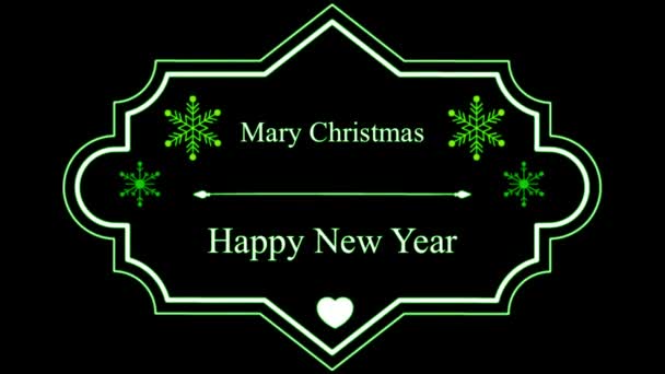 Texto Animación Mary Chrismas Feliz Año Nuevo Con Marco Dibujo — Vídeo de stock