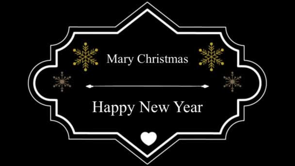 Κείμενο Κινουμένων Σχεδίων Mary Christmas Και Ευτυχισμένο Νέο Έτος Λευκό — Αρχείο Βίντεο