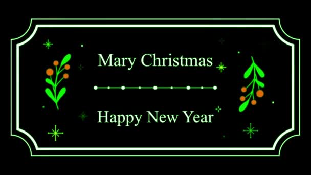 Κείμενο Κινουμένων Σχεδίων Mary Christmas Και Ευτυχισμένο Νέο Έτος Λευκό — Αρχείο Βίντεο