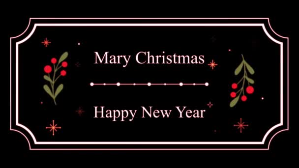 Animace text Mary Vánoce a šťastný nový rok s bílou rukou kreslit čtverec rám izolovat.