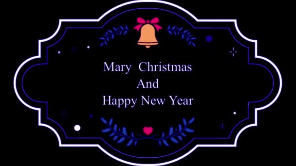 动画文本玛丽和快乐新年与白手起家画框隔离 — 图库视频影像
