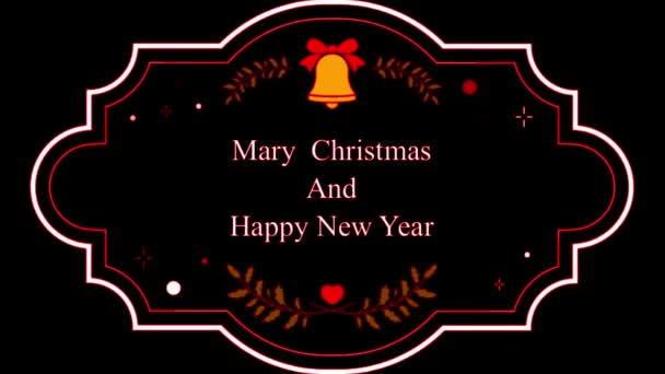 Animatie Tekst Mary Chrismas Gelukkig Nieuwjaar Met Witte Hand Tekenen — Stockvideo
