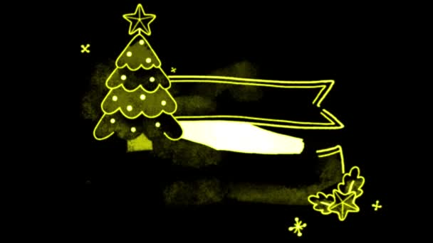 Animation Yellow Hand Draw Frame Chrismas Black Background — Stock Video