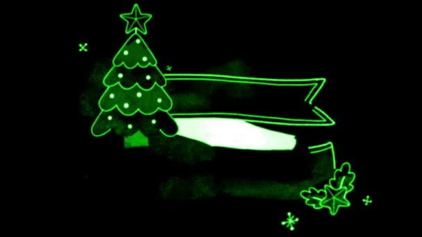 Animatie Groene Hand Tekenen Frame Voor Kerstmis Met Zwarte Achtergrond — Stockvideo