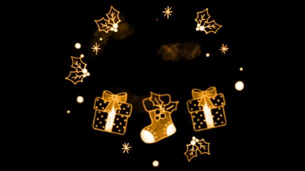 黒の背景を持つクリスマスのためのアニメーションオレンジの手描きフレーム — ストック動画