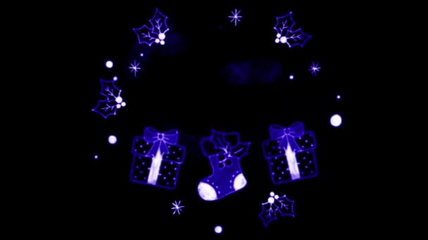 具有黑色背景的圣诞动画蓝手画框 — 图库视频影像