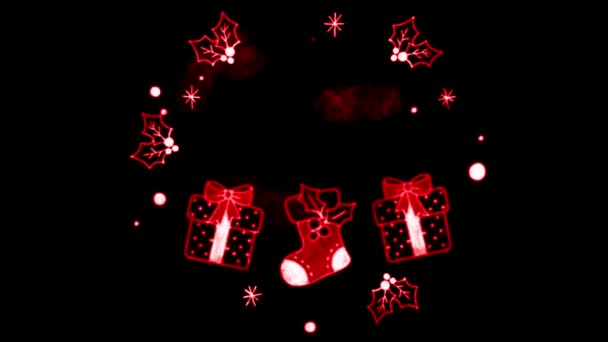 黑色背景的圣诞动画红手绘画框 — 图库视频影像