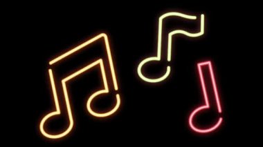 Animasyon müzik sembolü siyah arkaplan üzerindeki neon ışığı.