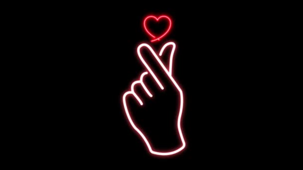 黒を背景にバレンタインデーのアニメーションミニハートネオンライトシェイプ — ストック動画