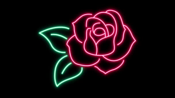 アニメーションピンクは黒を背景にバレンタインデーのネオンライト形状をバラ — ストック動画