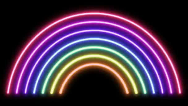 Animation Farverige Regnbue Neon Lys Form Sort Baggrund – Stock-video