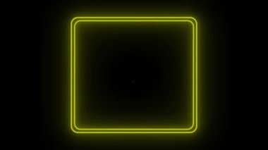 Siyah arkaplan üzerindeki yazı için animasyon sarı neon ışıklı geometrik şekil.