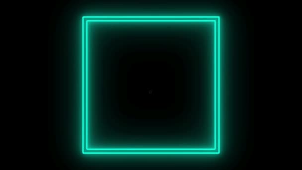 Animation Colorful Neon Light Geometric Shape Text Box Black Background — Vídeo de Stock