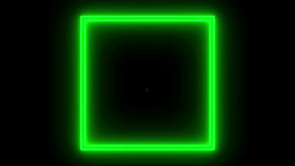 黒の背景にテキストボックスのためのアニメーションカラフルなネオンライト幾何学的な形状 — ストック動画