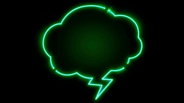 Animation Green Neon Light Geometric Cloud Shape Text Black Background — Stockvideo