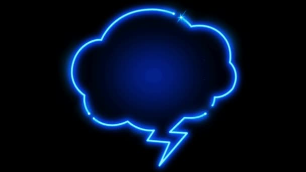 Animation Blue Neon Light Geometric Cloud Shape Text Black Background — Stock Video